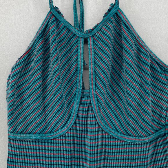 FREE PEOPLE Dress L Terra Ribbed Jersey Halter Striped Cutout Maxi Blue - Picture 5 of 16